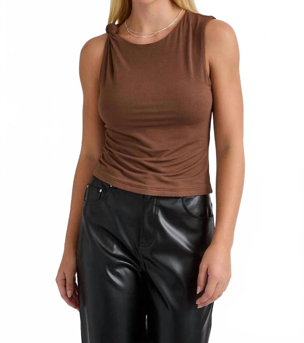 NEW LE LIS shoulder tie detail knit top in brown